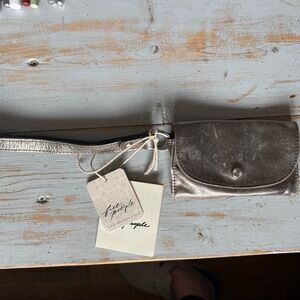 Free People Metallic Silver Leather Clutch Wristlet